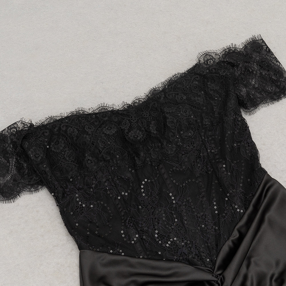 Belgin Black Lace Sequin Corset Maxi Dress