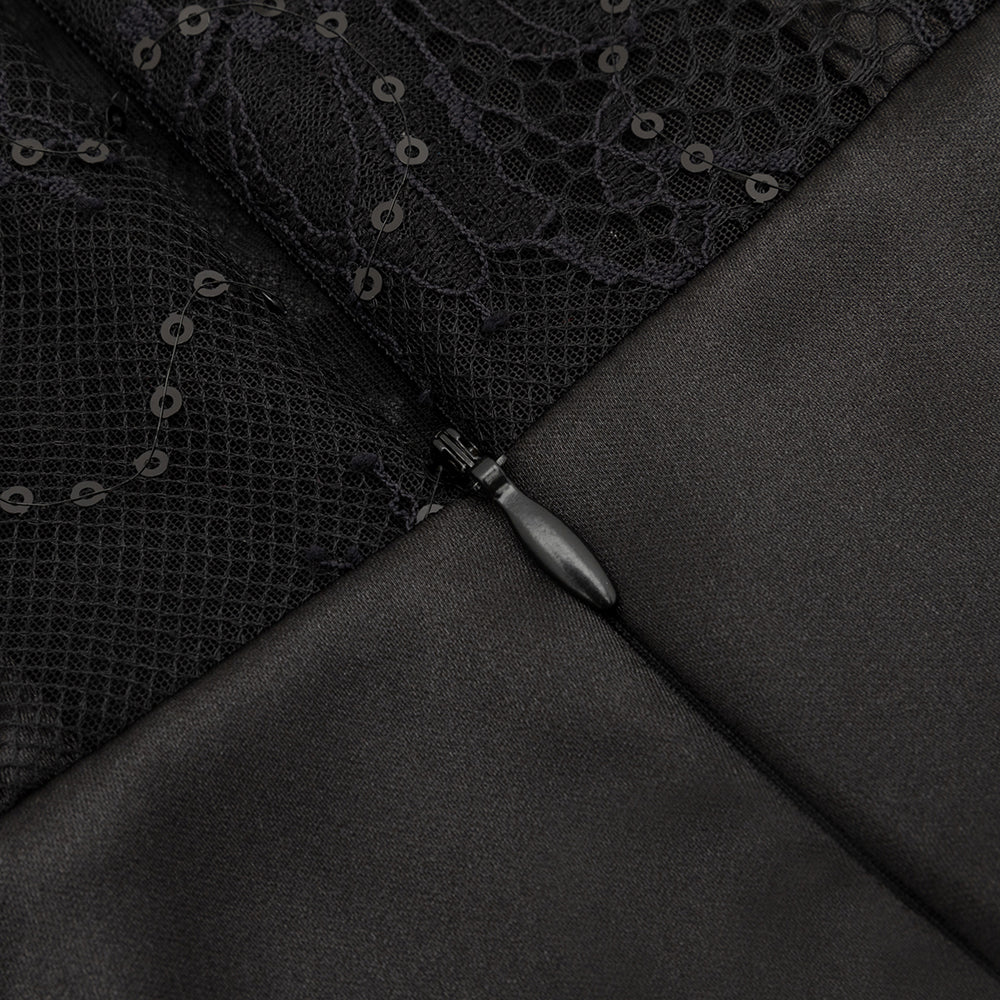 Belgin Black Lace Sequin Corset Maxi Dress