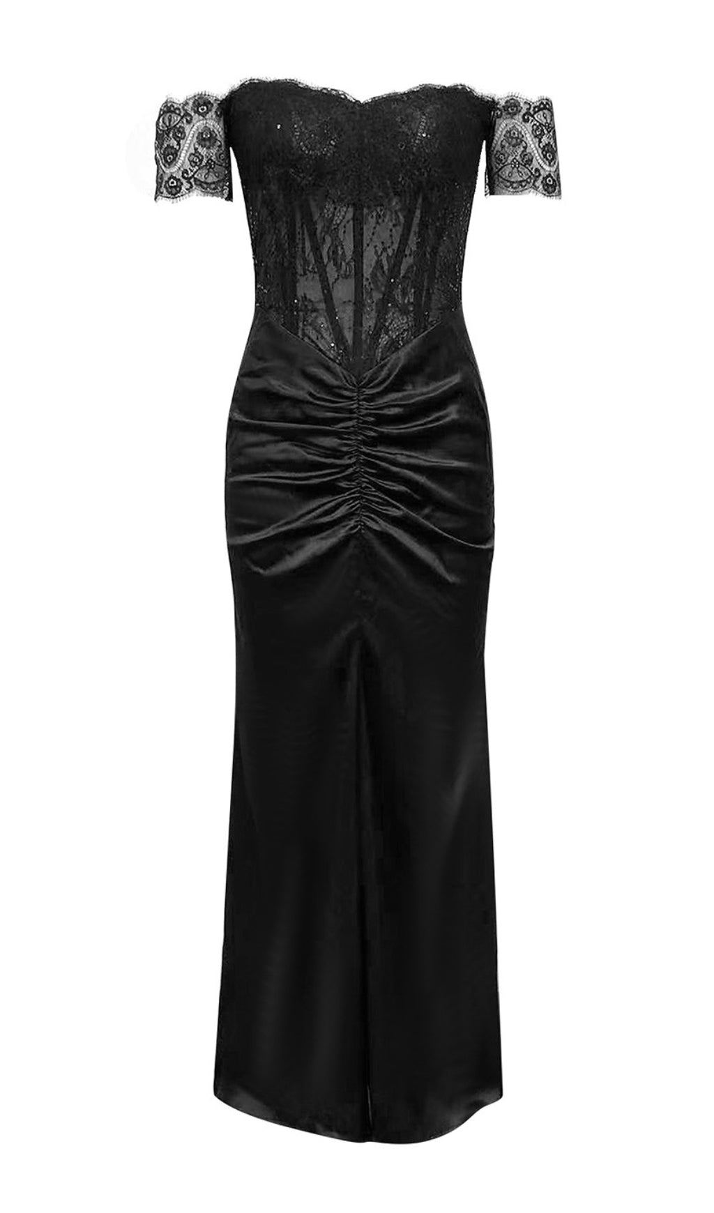 Belgin Black Lace Sequin Corset Maxi Dress