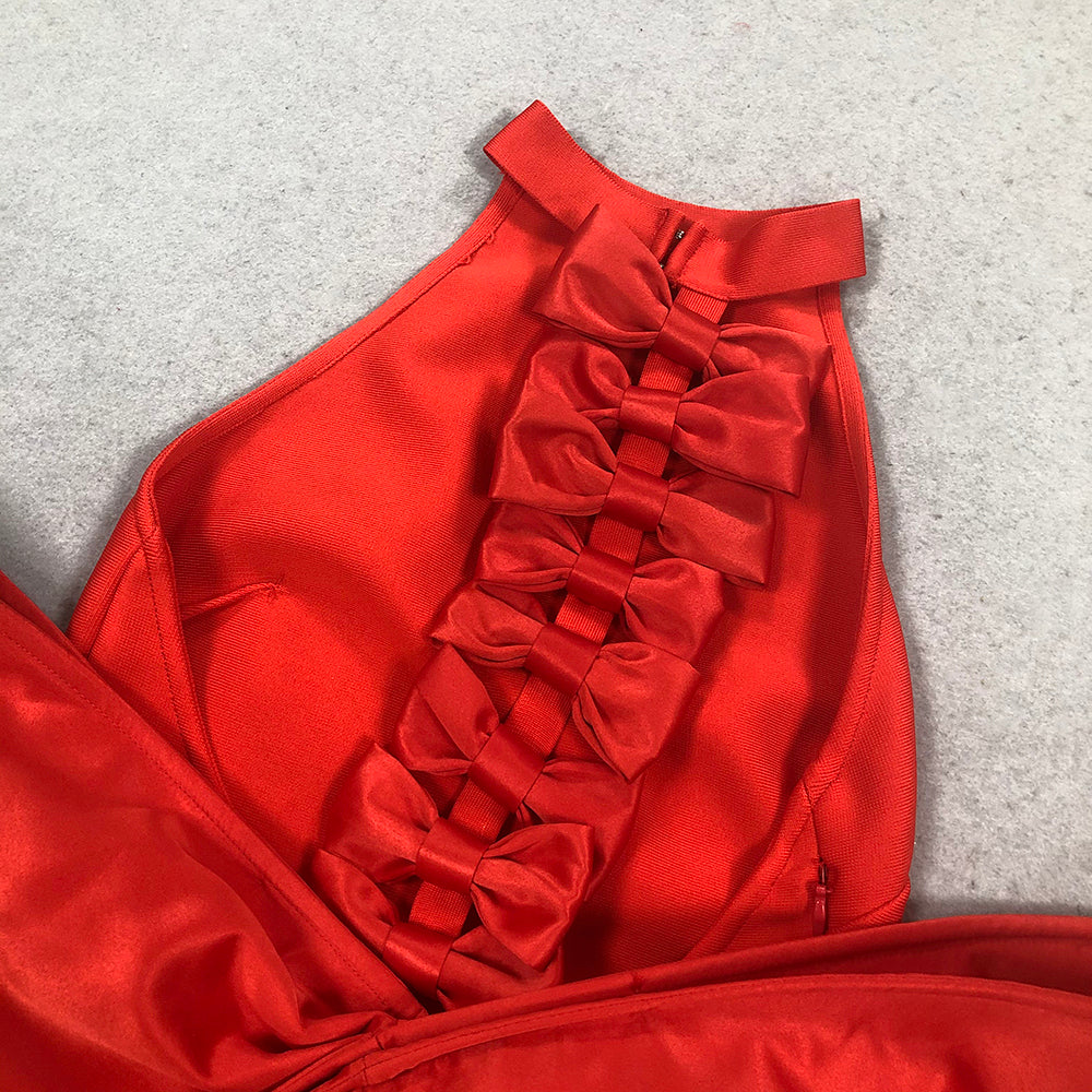 Bernt Red Bow Backless Maxi Bandage Dress
