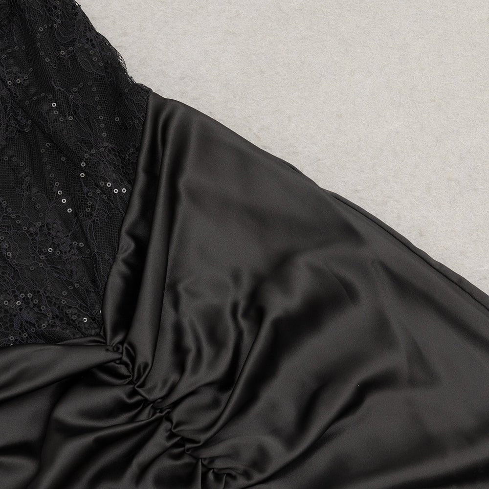 Belgin Black Lace Sequin Corset Maxi Dress