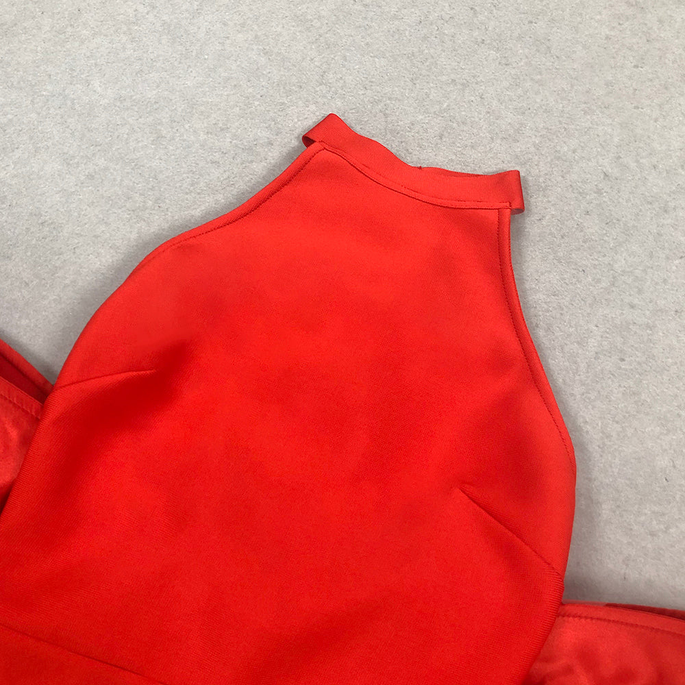Bernt Red Bow Backless Maxi Bandage Dress
