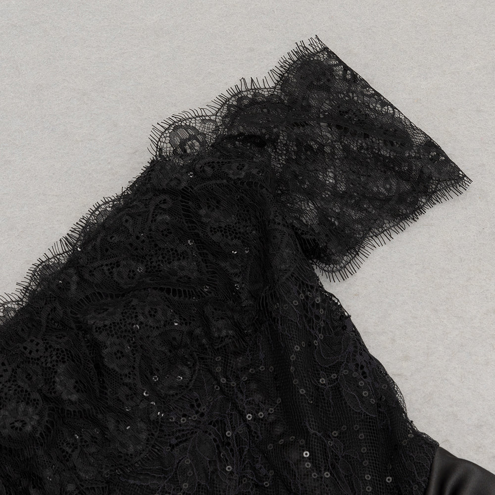 Belgin Black Lace Sequin Corset Maxi Dress