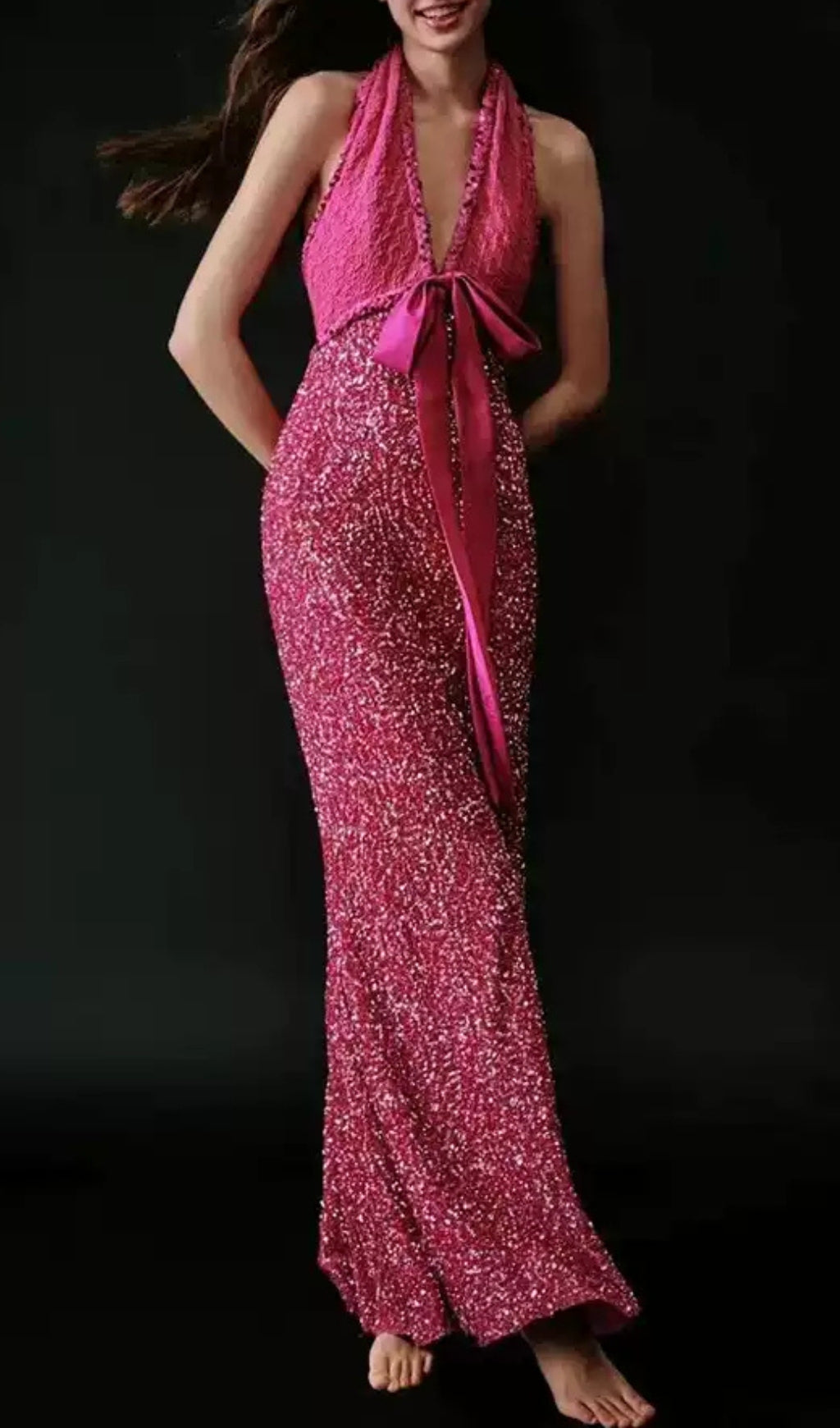 Colletta Rose Red Halter Sequin Maxi Dress